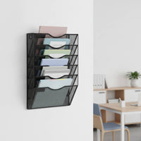 Wall File Organizer Slanted Wall Organizer with 5 Tiers Mesh Document Holder Space-Saving for Professionals, Office, Classroom