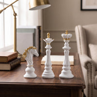 3 Pieces Resin Chess Golden-Accented-Accented Chess Figurines Decorative Tabletop Sculpture for Collectors, Modernists, Living Room, Office, Bookshelf