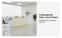 Waterproof and Wear-Resistant Modern Reception Desk Long-Lasting Construction Glossy Finish Reception Desk Large Storage Space Marble Pattern Money Ier Counter Lockable Drawer for Receptionists, Salon Owners, Office Managers, Retail Shop, Lobby