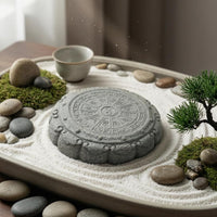 Faux Bluestone Decorative Drum Ornament Raised Relief Miniature Landscape Ornament Engraved Pattern Home Decor Resin for Garden