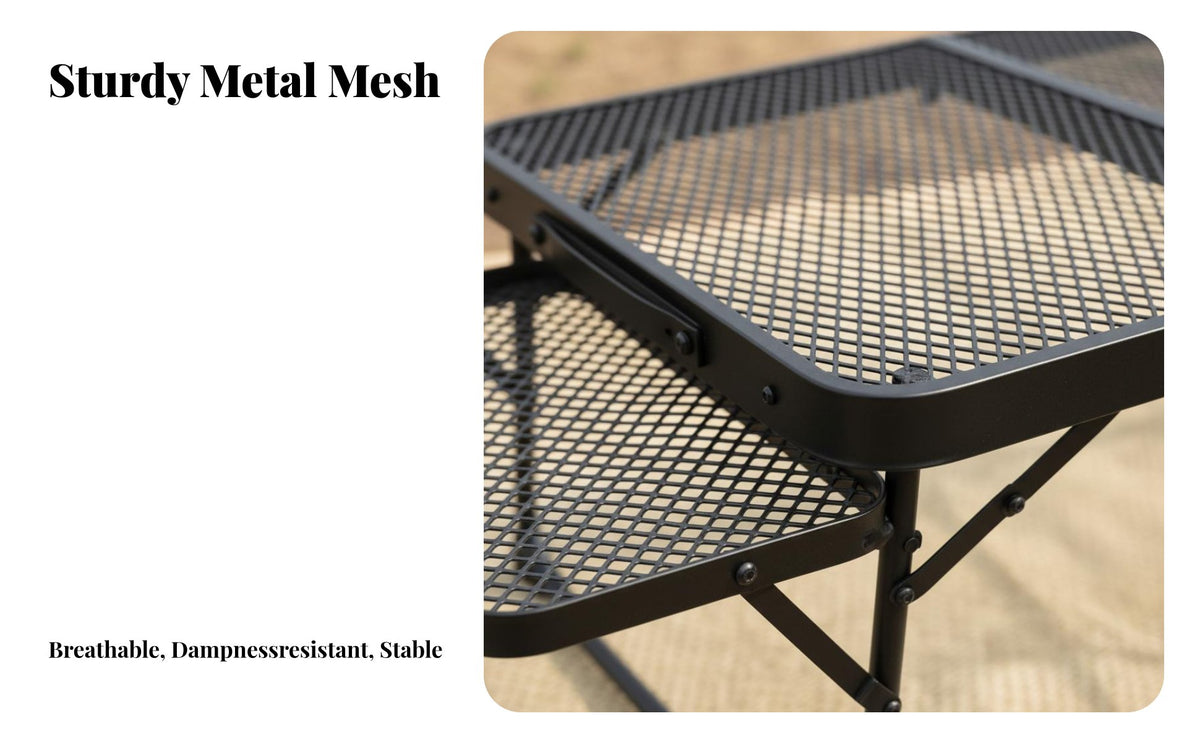 Foldable Mesh-Top Stand Lightweight Adjustable Mesh Camp Table Heat-Resistant Surface Camping Furniture for outdoor enthusiasts, outdoor mealkers, outdoor meal, Barbecue, BBQ