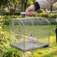 Handheld Bird Cage, Extra Large 304 Stainless Steel Bird Carrier with Wood Perch, Portable Outdoor Cockatiel Cage and Bird Cage with Cover