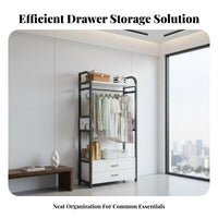 Includes Hooks Unrestricted Standing Rack with Drawers Multi-Functional Garment Rack with Drawers Multifunctional Wardrobe Organizer Large Capacity for Apartment Dwellers, Homeowners, Students, Small Areas, Entryway, Cloakroom, Dorm Room