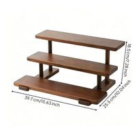 Vintage Style Three-Tier Wooden Rack Stepped Design Wood Display Rack Rounded Corners Walnut Wood Shelf Polished Finish for Tabletop