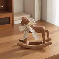 Wooden Rocking Horse Table Decoration Handcrafted Rocking Horse with Ribbon Collectible Desk Centerpiece for Shelf, Entryway