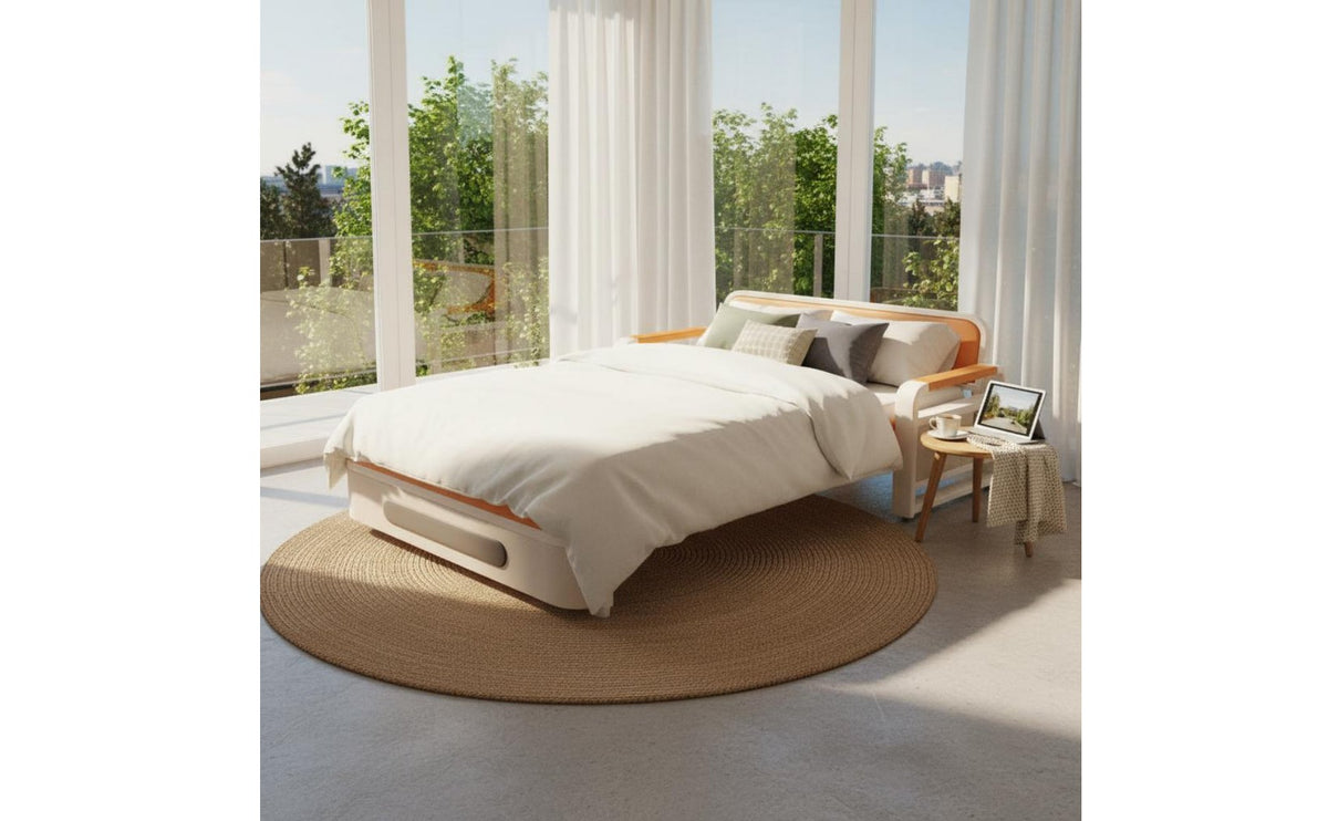 Space-Saving Multi-Functional Sofa Bed Side Storage Pockets Convertible Loveseat Sleeper High-Density Foam Home Furniture Easy to Clean Textile for Balcony