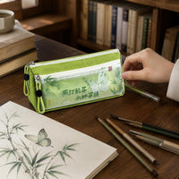 Chinese Style Large Capacity Canvas Pencil Case for Students, Double Layer Stationery Organizer