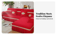 Year-Round Use Quilted Sofa Slipcover Non-Slip Quilted Sofa Throw Lace Trim Home Textile Skin-Friendly for Newlyweds, Homeowners, Pet Owners, Wedding Celebrations, Living Room, Festive Events