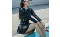 Long Sleeve Aquatic Dress Slimming Design Long Sleeve Single Piece Swimsuit Skirted Protective Swimwear Quick-Drying Full