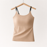 Vest Tops Women UK with Built-In Padded Cups for Comfort, Ice Silk Camisole for Summer Tank Adjustable Straps Base Layer