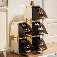 Rotating Shoe Storage Box with Lid, PP Plastic, Brown