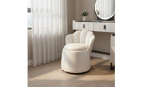 Back Makeup Chair Full Rotation Wheels Shell Back Storage Stool Soft Upholstery Rolling Vanity Ottoman for Women, Bedroom, Nail Salon