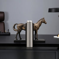 Horse Bookends Carved Resin Bookends with L-Shaped Bases Vintage Book Holders for Readers, Bookshelf