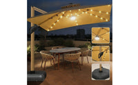 Cantilever Umbrella with Wheeled Water-Filled Foundation-Filled Square Cantilever Umbrella Tiltable for Homeowners, Garden, Terrace, Balcony