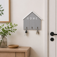 Wooden Key Holder, Wall Mounted Key Hanger with 3 Hooks, Decorative Structure Design for New Homeowners, Mudroom Key Rack