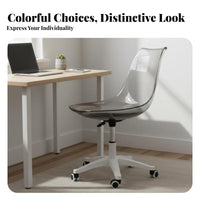 Height Adjustable Armless Clear Rolling Chair Transparent Design Clear Rolling Chair Modern Aesthetic rotating Seat Easy to Clean for Students, Adults, Makeup Users, Study Room, Bedroom, Small Spaces