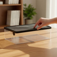 Slim Reptile Feeding Box with Mesh Lid Compact Reptile Enclosure with Sliding Lid Breathable Breeding Box with Swivel Latch Stackable for Beginners