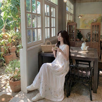 Lace Patchwork Long Dress Retro Design Embroidered Maxi Dress Lightweight women's Clothing for Young Adults, Teens, Vacation, Summer Outings