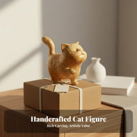 Carved Cat Figurine Birthday Gift Sweet-Smelling Lumber Cat Statue Solid Wood Wooden Kitten Statue for Shelf Decor