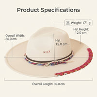 Fedora Hat for Men and Women with Wide Brim for Winter, Felt with Hand Embroidered Detail for Autumn Outings