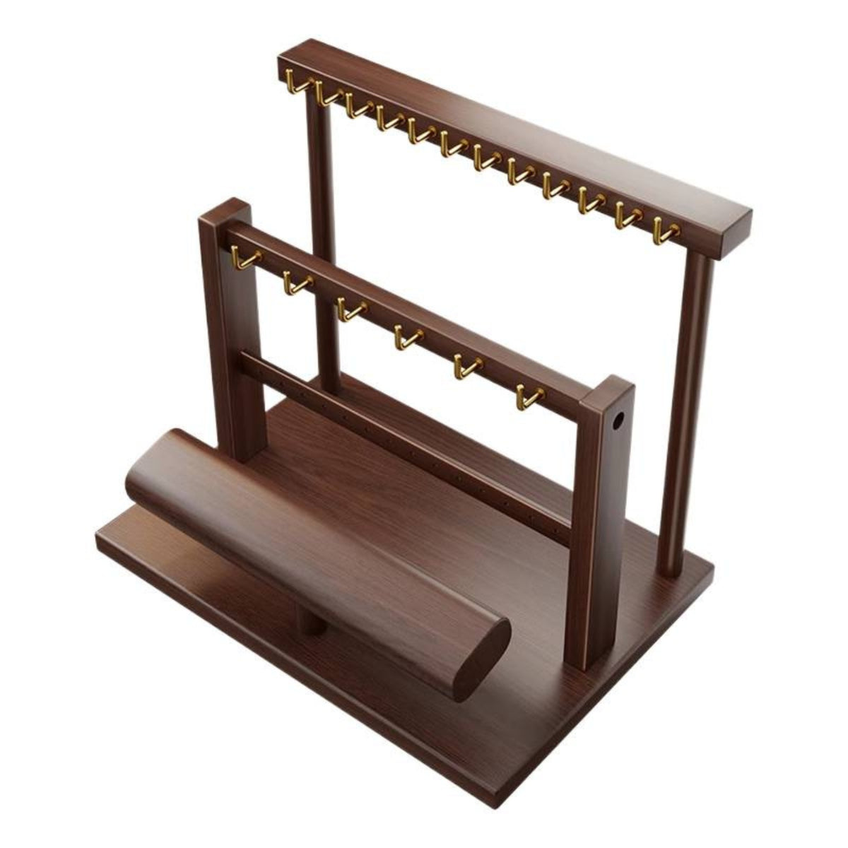 uncoveredFrame Wood Jewelry Display Rack Desktop Two-Tier Jewelry Organizer Gold-Tone 2 Tier T-Shaped Bar Display Wooden
