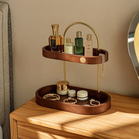 Desktop Storage Rack Compact Two-Tier Organizer Metal Desktop Organizer with Handle for Vanity