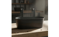 Oval Railing Planter Bucket Indoor/Outdoor Use Oval Metal Railing Planter Sturdy Construction Iron Flower Bucket with Hooks for Patio