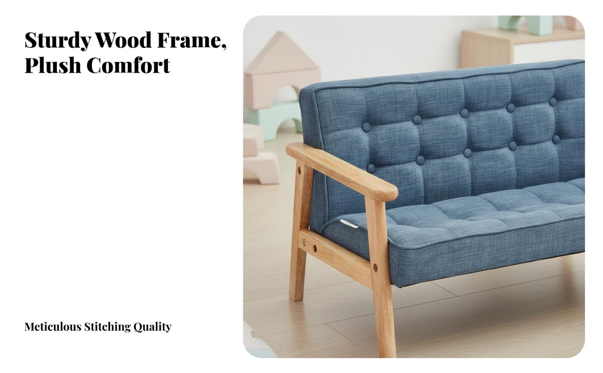 sturdy Wood Frame Upholstered Two-Seater child's Bench Nordic design kids' Furniture Comfortable Seating Toddler Couch Sturdy Construction for Children, Toddlers, Preschoolers, Kindergarten, Playroom, Bedroom, Living Room