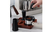 7 Pieces Wooden Espresso Tamping Station Solid Tamping Base with Slots Square Coffee Tool Storage Block Anti-Slip for Home Kitchen