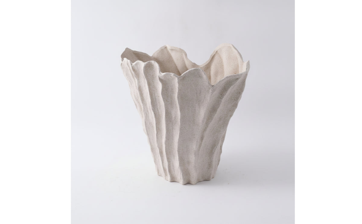 Vase with Irregular Edge Handcrafted Irregular Vase Matte Ceramic Flower Holder for Art Lovers, Entryway Table