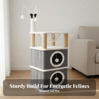 Sisal Scratching Posts Multi-Level Feline Tree with Condo Sturdy Construction doubleCondo Feline Tree with Lookout Soft Perch Activity Hub Space-Saving Design for Felines, Kittens, Indoor, Small Areas, Living Room, Home