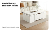 5 Pieces Multi-Functional Lift-Top Coffee Table with Stools Space-Saving Lift-Top Coffee Table Extendable Tabletop Living Room Furniture Sturdy Construction for Apartment Dwellers, Distant Workers, Families, Small Areas, Dining Area, Home Office