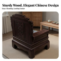 Dark Hardwood Hardwood Living Room Set Intricate Carvings Chinese Design Wooden Sofa Set Deep Seat Cushions Traditional Oriental Living Room Suite