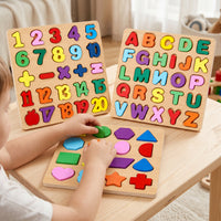 Kids Wooden Number & Letter Puzzle Board Educational Toy