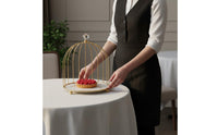 2 Pieces Gold Finish Birdcage Cake Stand Decorative Dome Shape Bird Enclosure Cake Stand Easy to Display Food Multi-Tier Dessert Tray Elegant for Afternoon Tea, Restaurant