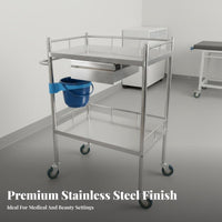 Multifunctional Stainless Steel Medical Trolley Rust-Proof Dressing Change Cart Anti-Corrosive 2-Tier Medical Trolley Lockable Brakes for Beauticians, Laboratory Technicians Artists, Hospital, Medical Center, Laboratoryoratory Oratory, Tooth Care Away Ice