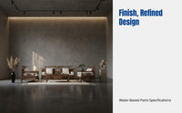 Walnut Wood Sofa, New Chinese Style, Living Room Furniture, Tranquil Look, Cotton Linen