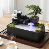 Peaceful Atmosphere Desktop Water Fountain Atomizer Mist Feng Shui Fountain Portable LED Light Water Feature Air Humidifying for Office, Tea Room