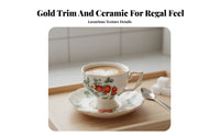 Elegant Design European Design Tea Set Gold Rimmed Afternoon Tea Set Nature Inspired Print for Hosts, Women, Kitchen, Dining Room, Parties