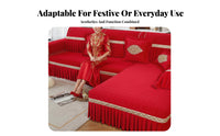 Year-Round Use Quilted Sofa Slipcover Non-Slip Quilted Sofa Throw Lace Trim Home Textile Skin-Friendly for Newlyweds, Homeowners, Pet Owners, Wedding Celebrations, Living Room, Festive Events