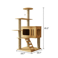 Cat Activity Center Tree Indoor with Five Tiers, Multi-Level Climbing Frame Featuring 2 Condos, Scratching Posts, and Perches for Large Adult Cats