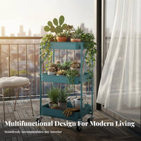 With Wheels 3-Tier Rolling Shelf Multi-Purpose Plant Stand 360° Swivel Casters Mobile Storage Solution Easy Assembly for Apartment Dwellers, Business Owners, Balcony, Indoors, Garden, Living Room