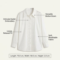 Tops for Women UK Hollow Embroidery Long Sleeve Blouse for Going Out Outfits, Plus Size Ladies Shirt with Loose Fit, Work in White
