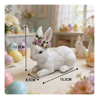 Easter Bunny Figurine Cute Design Resin Hare Statue Holiday Themed White Hare Ornament for Mantelpiece, Bookshelf, Office Desk