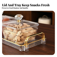 Removable Compartments Lidded Divided Serving Tray Easy to Clean Divided Serving Tray with Lids Crystal Clear Design for Living Room, Bar