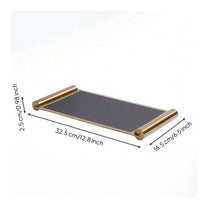 Leather Tray with Metal Frame Modern Rectangular Tray with Metal Rails Elegant for Coffee Table