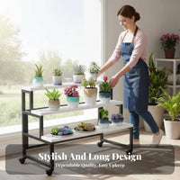 Movable with Wheels Tiered Plant Ladder Stepped Layout 3-Tier Plant Stand Locking Casters Flower Rack Multipurpose for Florists, Gardeners, Homeowners, Balcony, Outdoor, Indoor, Living Room