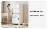 Large Capacity Wheeled kids' wardrobe Rounded Corners Storage Cabinet Cute creature Design Chest of Drawers Lockable Top Drawer for Children, Toddlers, Infants, Nursery, Bedroom, Playroom, Living Room