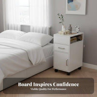 Space-Saving Narrow Bedside Cabinet Slim contour Narrow Storage Cabinet Minimalist Design Nightstand Multi-Purpose for Apartment Dwellers, Homeowners, Students, Bedroom, Small Spaces, Sofa Side, Living Room