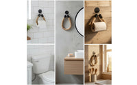 Toilet Tissue Holder Wall-Mounted Toilet Tissue Holder with Rope Bathroom Accessory Matte Black Hardware Easy to Install